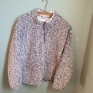 🦔 Time And Tru Women Rich Black Quarter Zip Sherpa Pullover Jacket Size 2X…